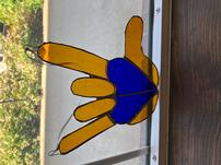 Handmade Stained Glass Hand - ASL "I Love You" 202//151